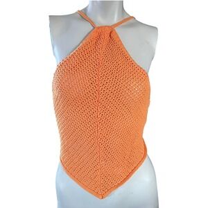 Free People New Crochet Halter Tank Top Orange Knit Summer Beach Festival Medium